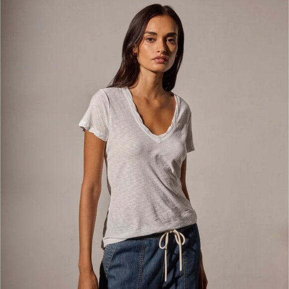 NWT JAMES PERSE Sheer Slub Casual V-Neck Tee 1 S Short Sleeve White T-Shirt NEW - Picture 4 of 8